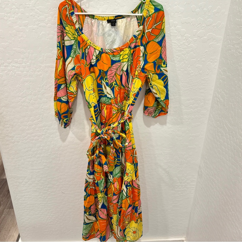 J. Crew Floral Midi Dress Womens Small Tropical Floral Vacation Resortwear